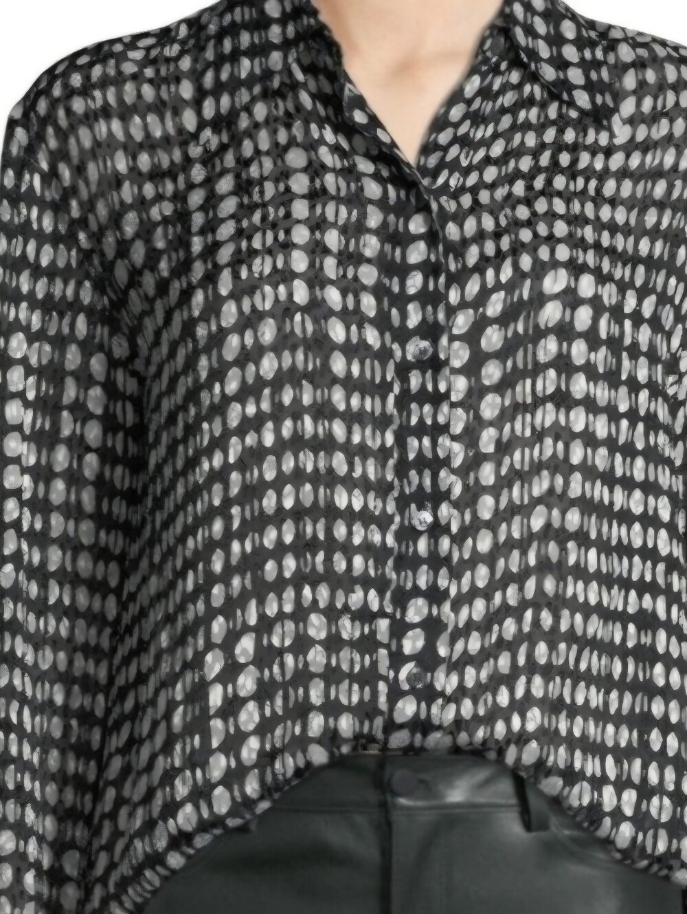Theory Black and White Dot-Print Button-Down Shirt/Tunic